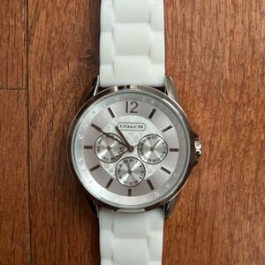 Coach Silicone Band Watch. White band with silver trim.